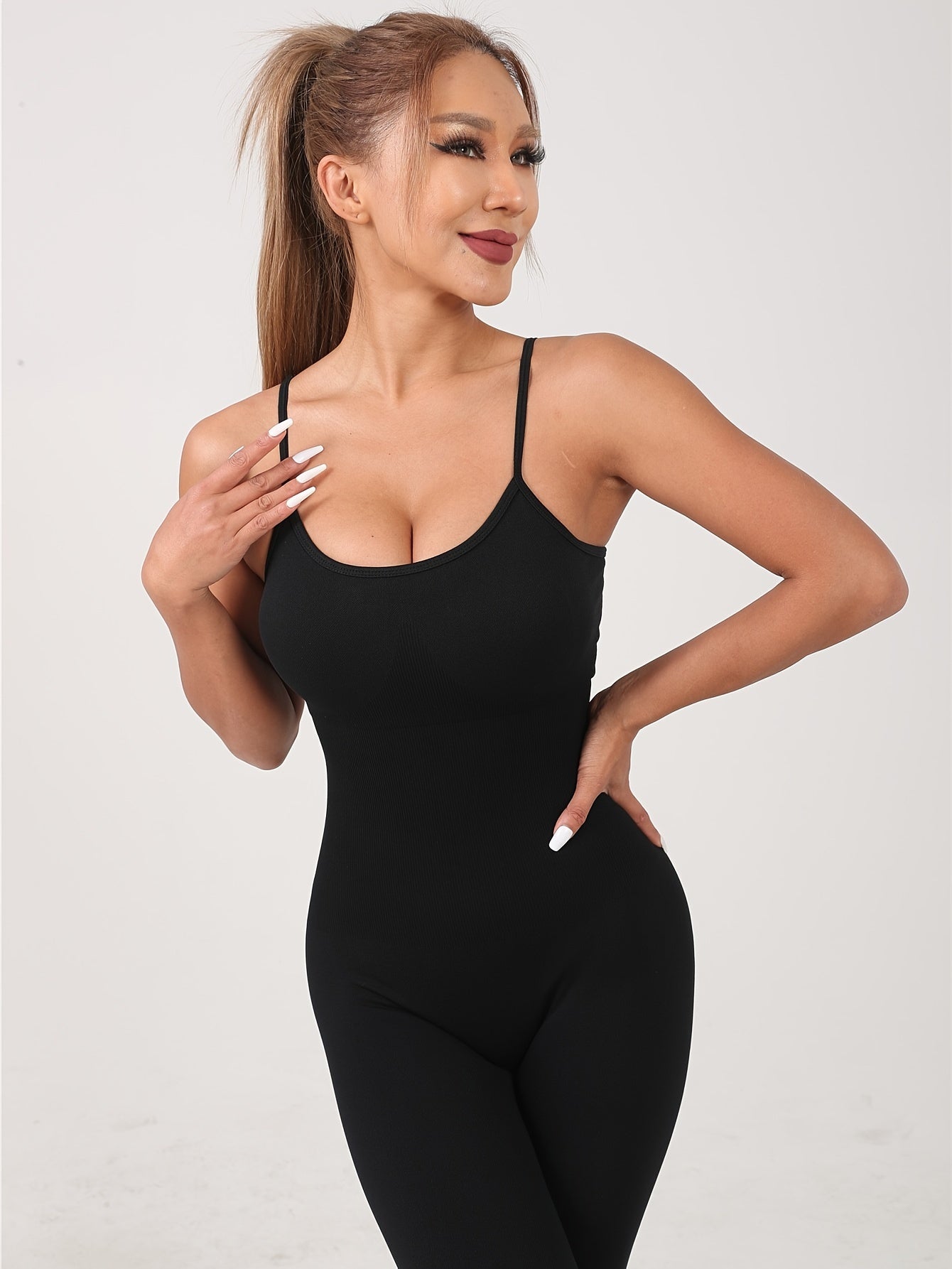 Tummy Control Yoga Jumpsuit Slim Fit Crew Neck Bodysuit