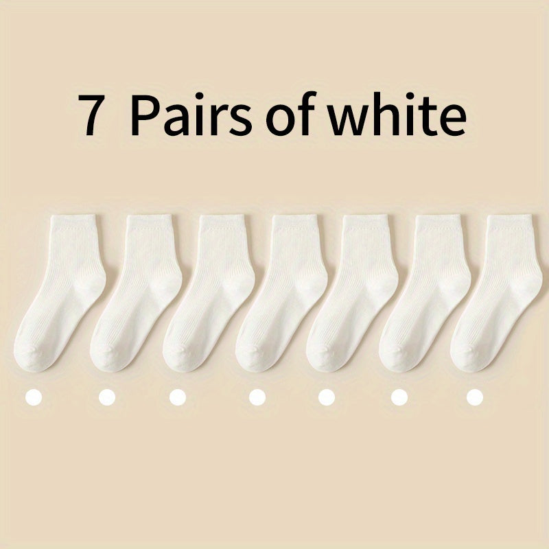 7 Pairs Ribbed Socks Breathable Women's Stockings