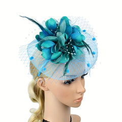 Green Mesh Flower Fascinator Hats With Veil Pillbox Hat Velvet Hair Clip