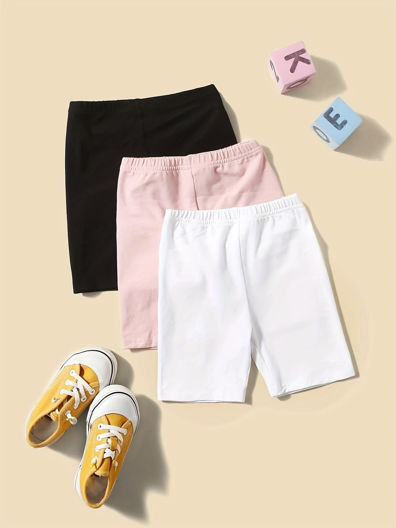 3pcs Girls Soft Bottoming Elastic Waist Shorts for Spring Summer