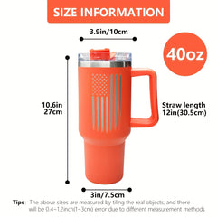 40oz Flag Print Vacuum Tumbler w/ Handle & Straw Lid Stainless Steel