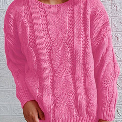 Casual Sweater Women's Plus Solid Cable Long Sleeve Round Neck Jumper