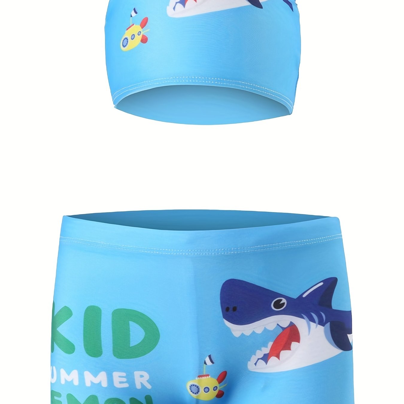 Pop Sharp Cartoon Graphic Kid's Swimwear Shorts With Hat Boy's Swimming Trunks