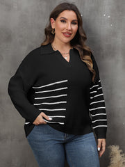 Casual Sweater Women's Plus Colorblock Stripe Long Sleeve Jumper