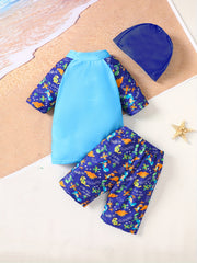 Boys Dinosaur Print Swimwear Set for Beach Vacation