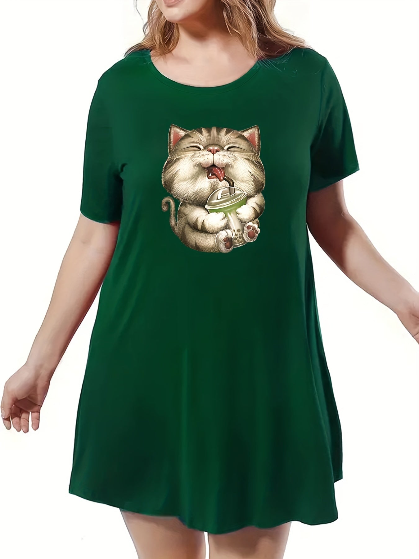 Cat Print Short Sleeve Tee Nightdress