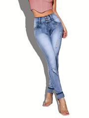 High Rise Ripped Denim Pants Butt Lifting Skinny Jeans