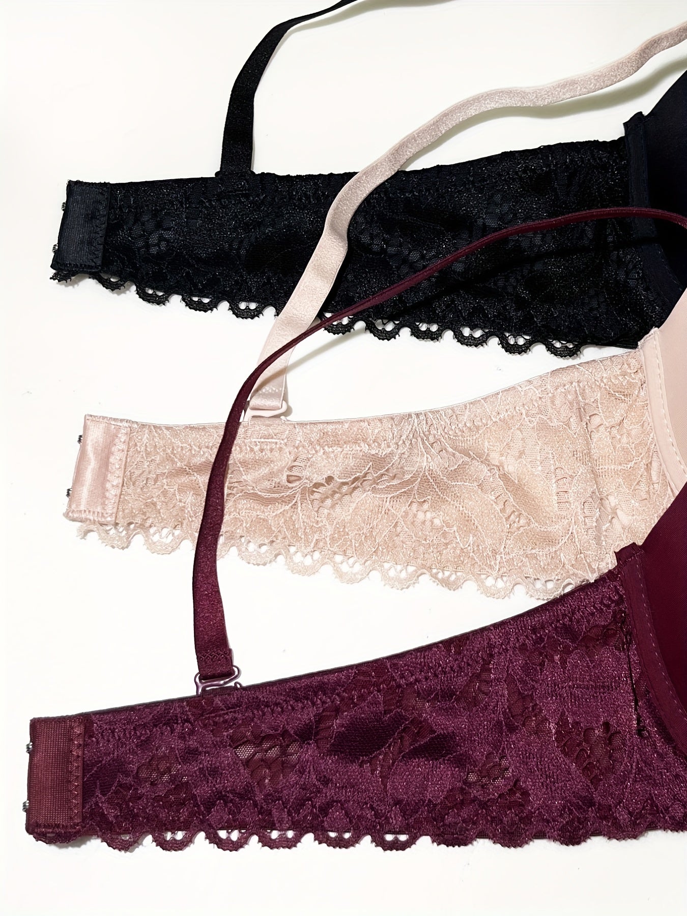 3pcs Lace Stitching Push Up Bra Comfy Everyday T Shirt Bra Women's Linger