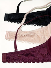 3pcs Lace Stitching Push Up Bra Comfy Everyday T Shirt Bra Women's Linger