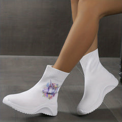 Women's Flatform Slip-On High Top Soft Sole Knit Non-Slip Shoes