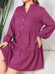 Plus Size Casual Dress Women's Plus Solid Lantern Sleeve Notched Neck