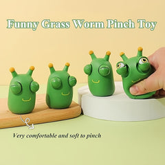 4pcs Funny Grass Worm Squeeze Toys Green Eyes Bounce Worm