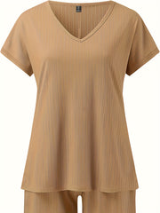 Women's Plus Ribbed Top & Shorts Set