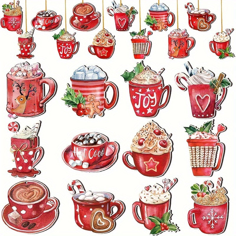 36pcs Christmas Hot Cocoa Wooden Ornaments Hanging Decorations