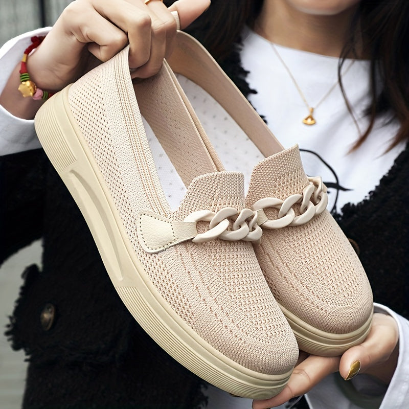 Women's Knitted Sock Shoes Chain Slip On Flat Shoes