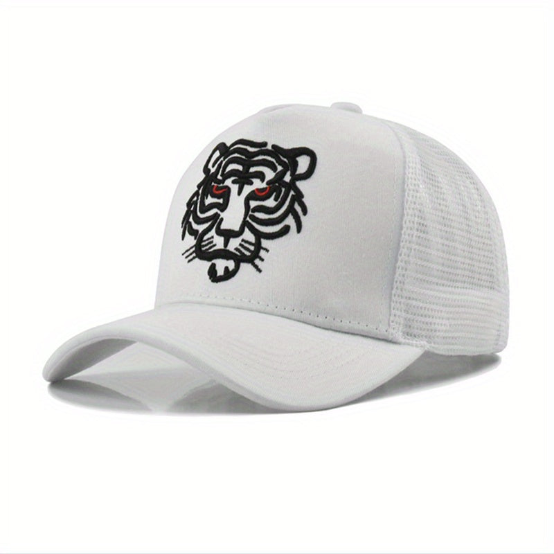 Tiger Head Embroidered Baseball Cap Animal Mesh Trucker Hat