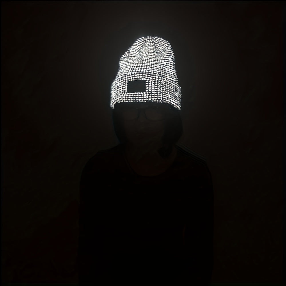 Reflective Beanie Cap Skullies Warm Knit Hat Windproof Unisex