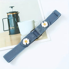 Daisy Buckle Elastic Belt Flower Casual PU Belts Adjustable