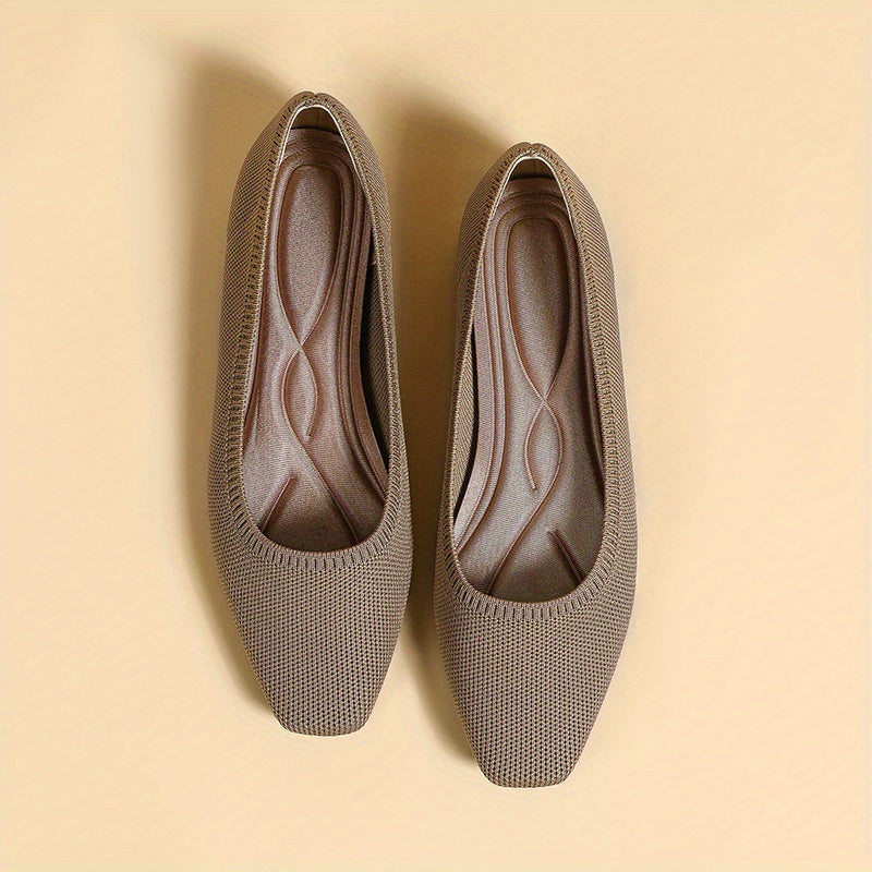 Women's Square Toe Knit Ballet Flats Soft Sole Anti Skid Shoes