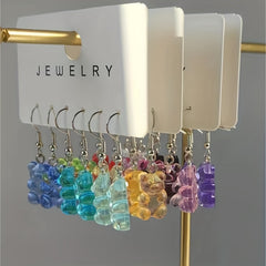 3 Pairs Candy Bear Charm Drop Earrings Colorful Resin for Kids Girls
