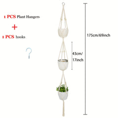 Macrame Plant Hanger 3 Tier Indoor Outdoor Hanging Planter Basket Cotton Rope
