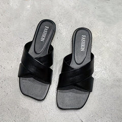 Women's Letter Pattern Square Toe Slides Flat Slippers