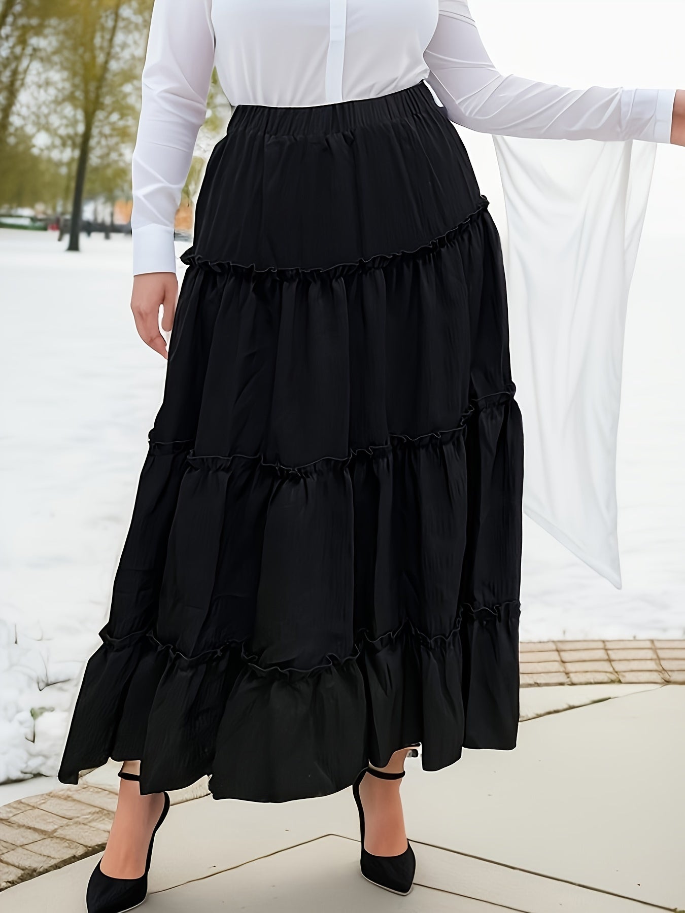 Solid Elastic High Rise Maxi Skirt