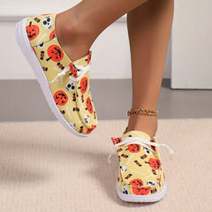 Scary Pumpkin Pattern Slip On Sneakers Lightweight Comfortable Boat Shoes