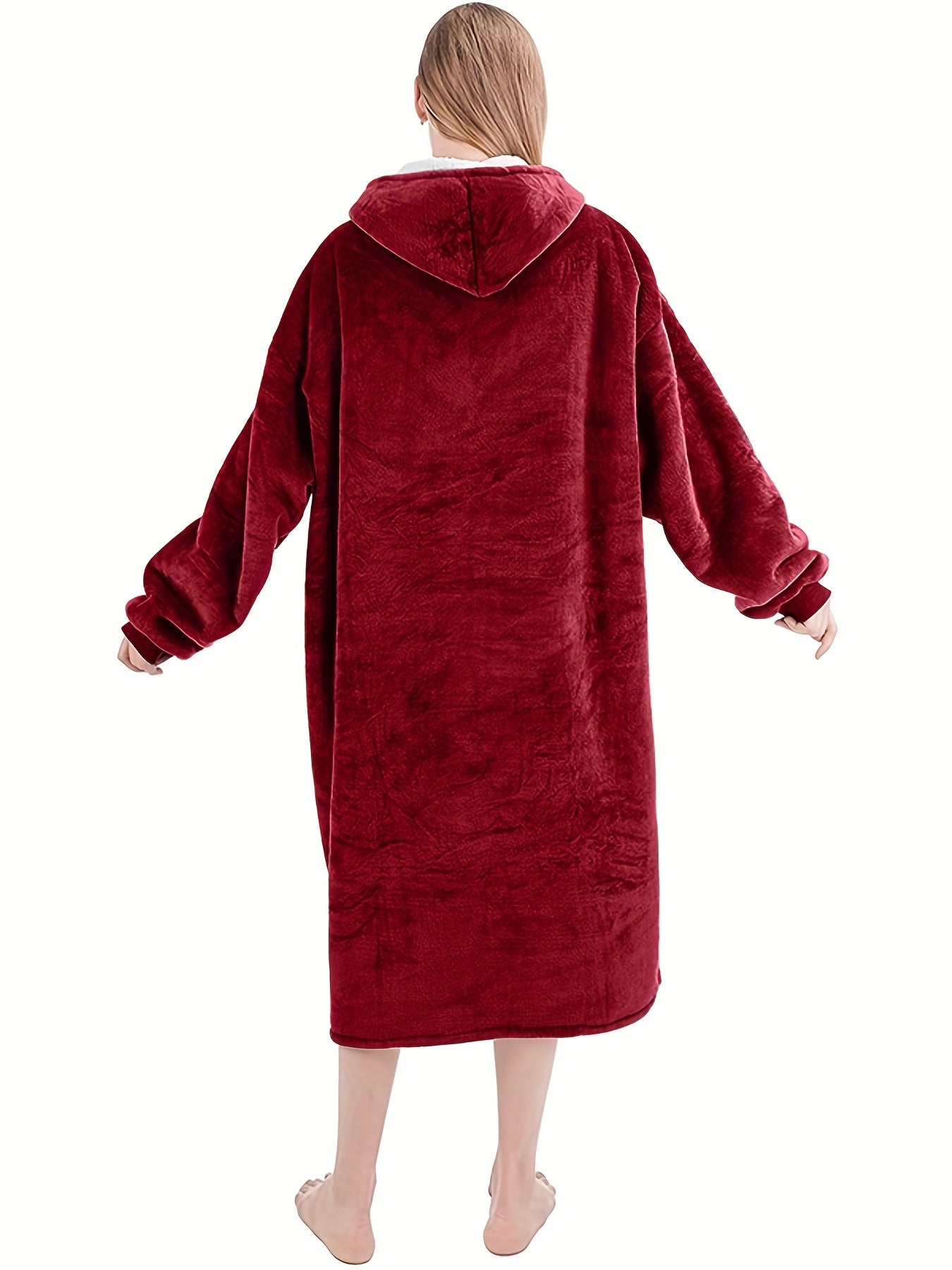 Plush Hooded Night Robe Warm & Soft Long Sleeve Lounge Robe Women's Sleepwear