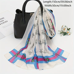 Stylish Flower Chiffon Scarf Wide Stripe Print Shawl Sunscreen Head Wrap