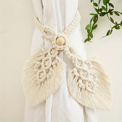 Gray Macrame Tassel Beaded Curtain Tiebacks