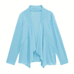Solid Long Sleeve Open Front Stretch Cardigan