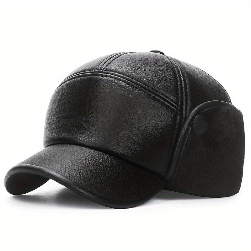 Meromibe Winter Ear Warmer PU Leather Baseball Cap Adjustable Sunscreen Hat