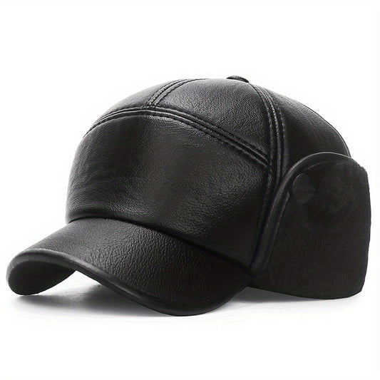 Meromibe Winter Ear Warmer PU Leather Baseball Cap Adjustable Sunscreen Hat