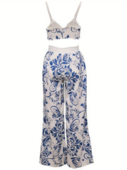 Floral Printed Bra Tops & Long Pants Suits Women's Night Out