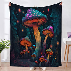 Mushroom Printing Flannel Warm Throw Blanket Outdoor Home