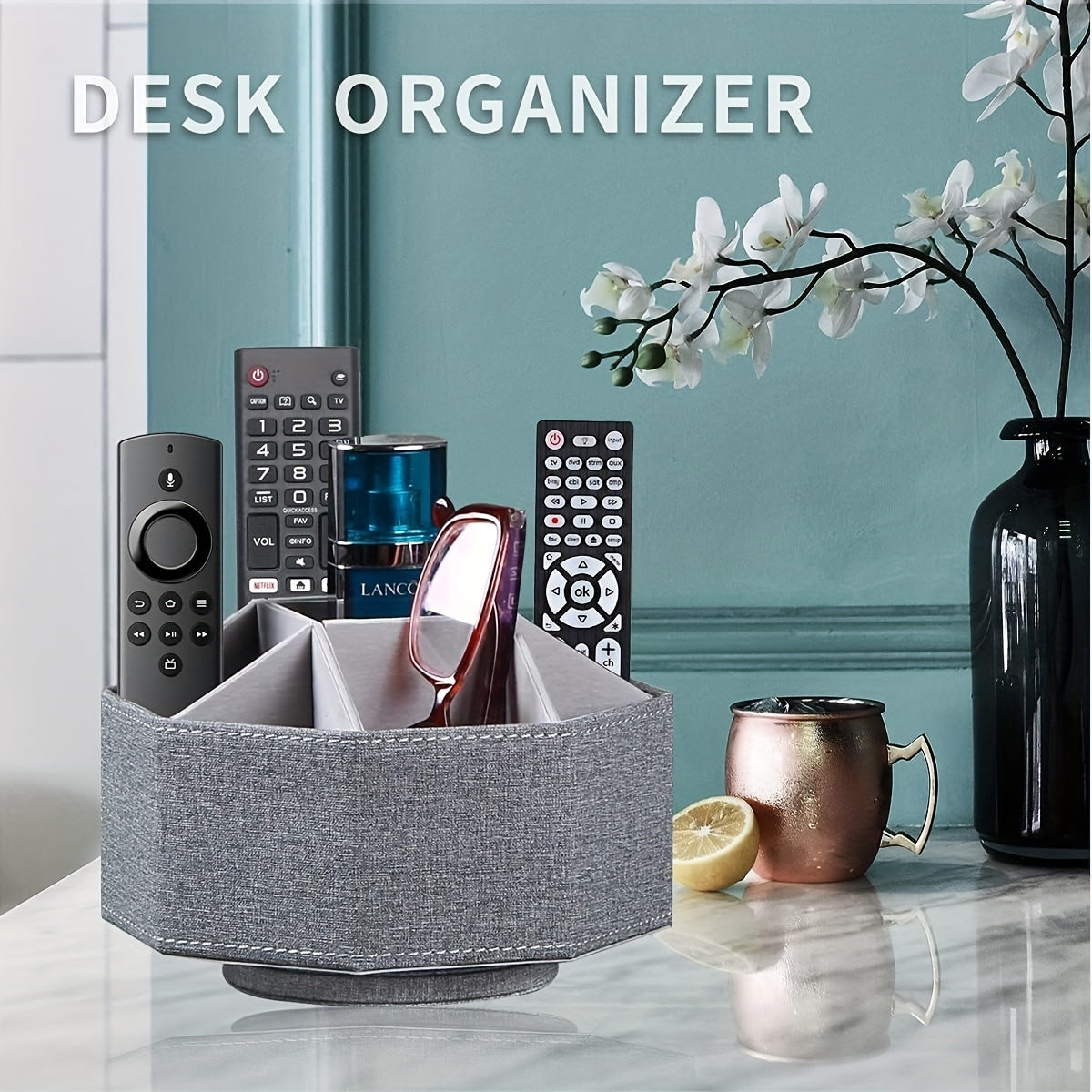 Desktop Remote Control Holder Waterproof PU Leather Storage Box