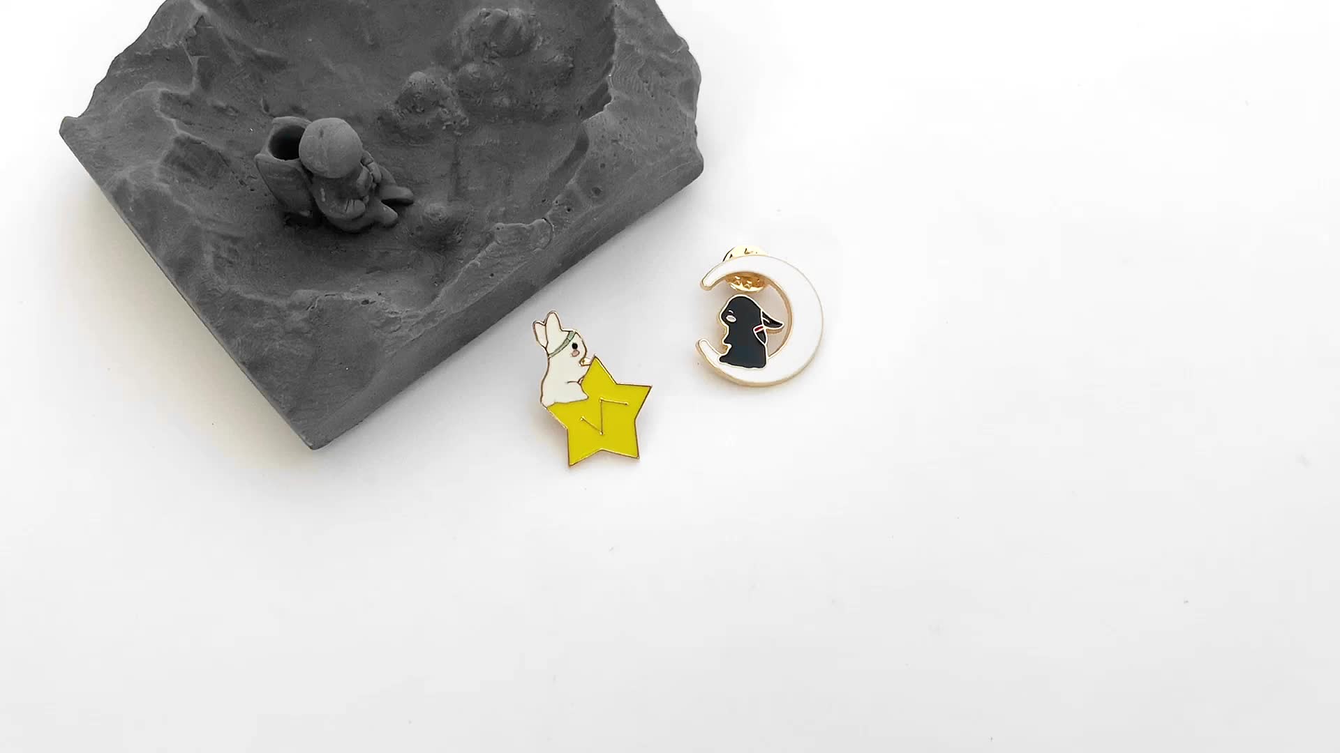Star Moon Bunny Brooch Pin Set