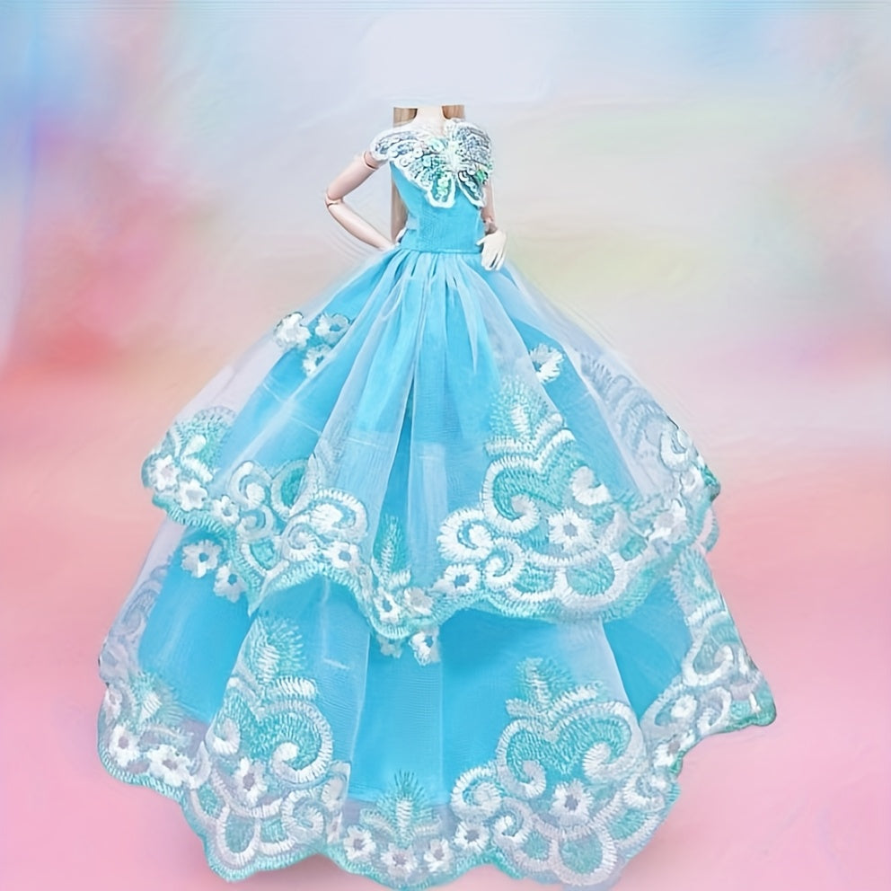 Handcrafted Princess Party Ball Gown Dress with Veil for Doll