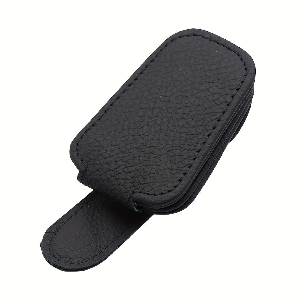 Car Sun Visor Sunglasses Holder Magnetic PU Leather Glasses Clip