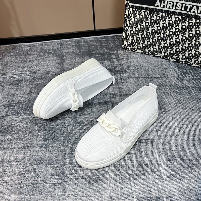 Platform Chain Slip-On Loafers Solid Round Toe Shoes