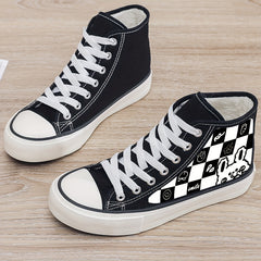 Bunny Print Plush Lined Thermal Canvas Sneakers High Top