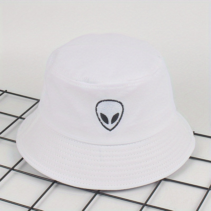 Unisex Foldable Sunshade Bucket Hat Alien Pattern Double sided Sun Hat