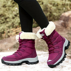 Women's Lace up Snow Boots Faux Fur Lined Thermal Mid Calf Boots