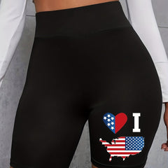 Independence Casual Shorts Women's Plus Flag Print Biker Shorts