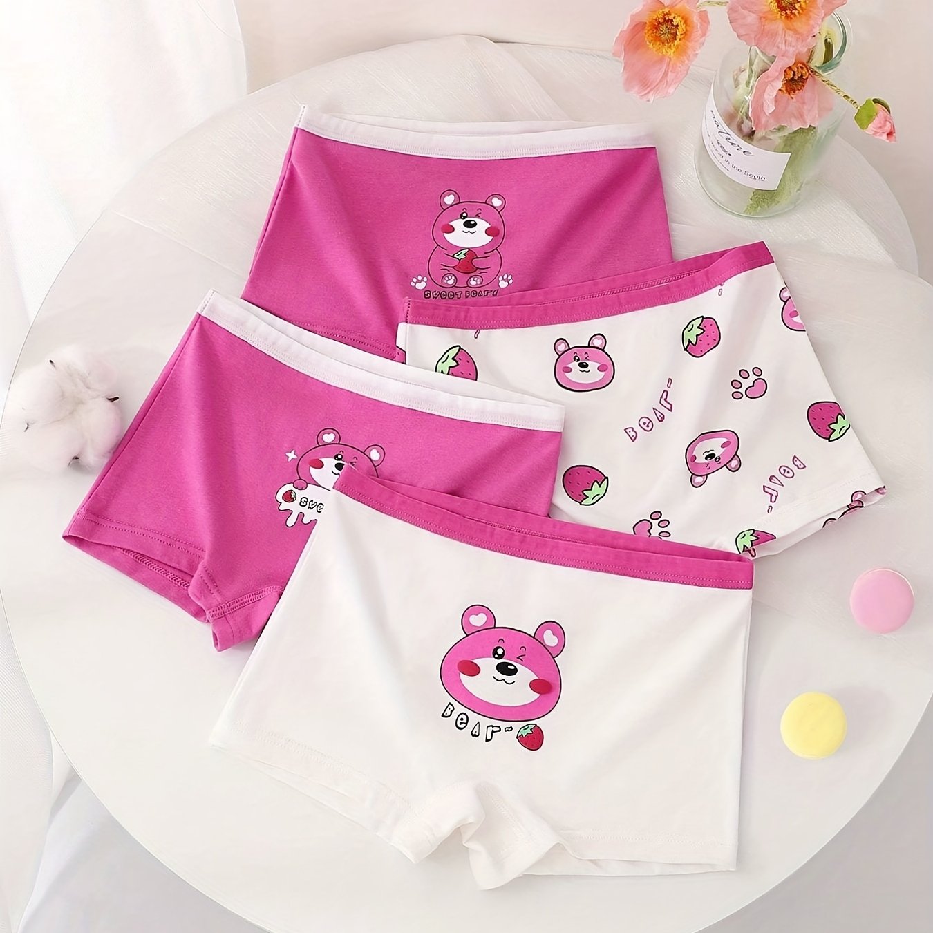 Girl's Bear Print Cotton Boxer Briefs Elastic Waist Shorts