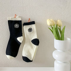 4 Pairs Floral Pattern Comfy Mid Tube Women's Socks