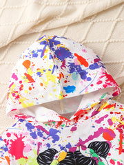 Girl's Paint Splash Pattern Cartoon Girl Hoodie & Sweatpants Set