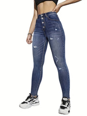 High Rise Skinny Jeans Women Distressed Denim Pants