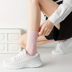 5 Pairs Comfy & Breathable Mid Tube Socks Women's Stockings